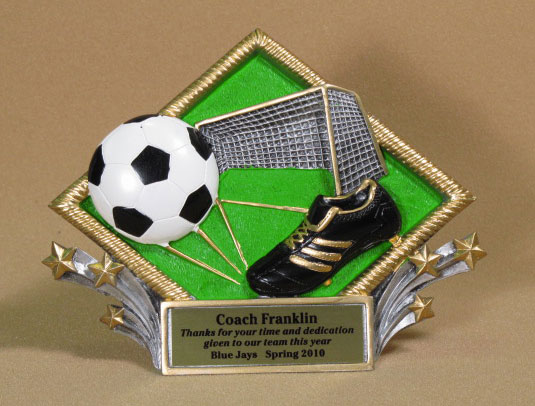 Image of a Multi color soccer resin engraved for a coach