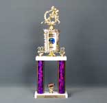 This is a image of a two post trophy with a image riser with football tackle on top