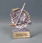 This is a pewter color hockey wreath award