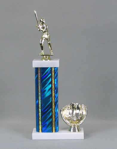Image of a trophy with a glove ball holder side saddle